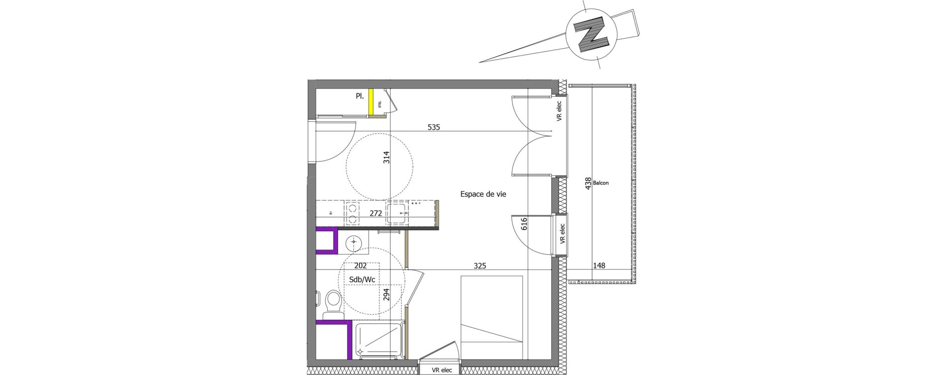 Appartement T1 de 31,12 m2 &agrave; Th&ocirc;nes Centre