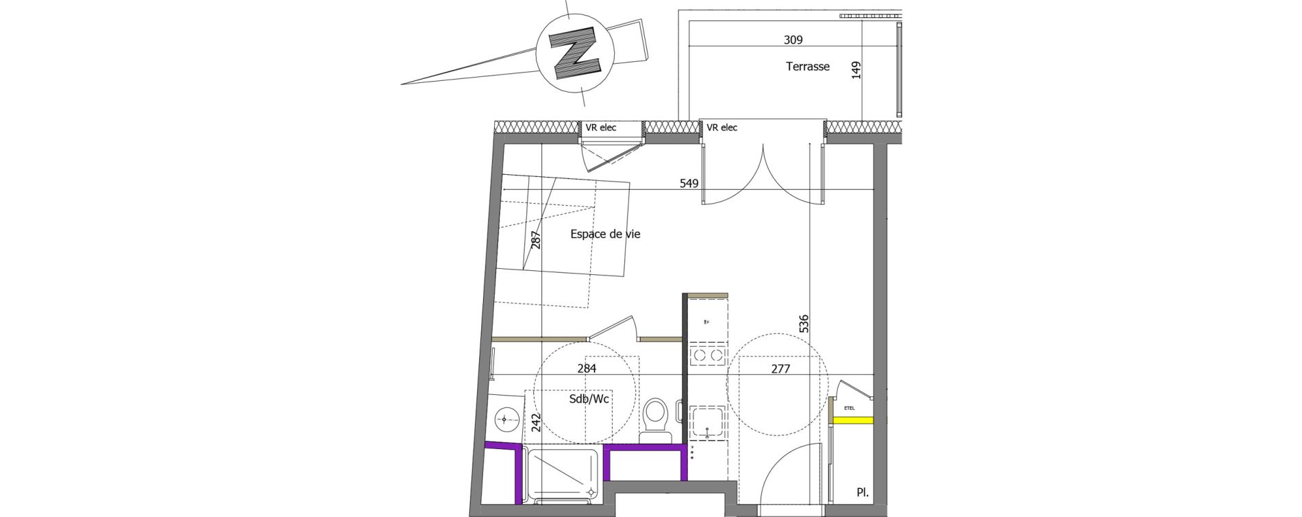 Appartement T1 de 27,67 m2 &agrave; Th&ocirc;nes Centre
