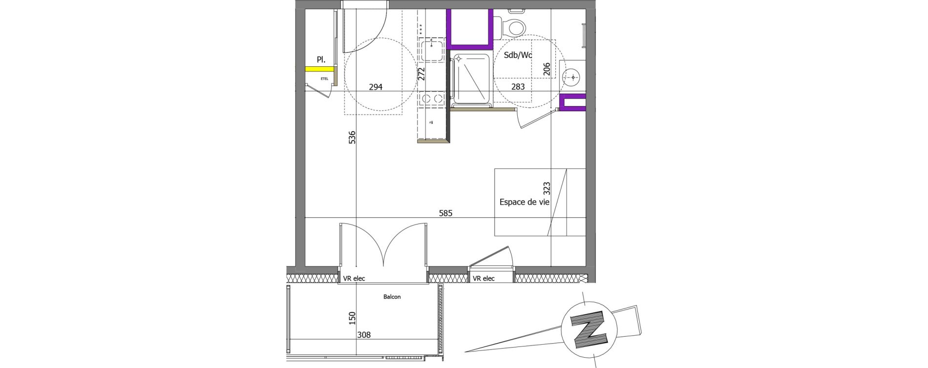 Appartement T1 de 29,61 m2 &agrave; Th&ocirc;nes Centre