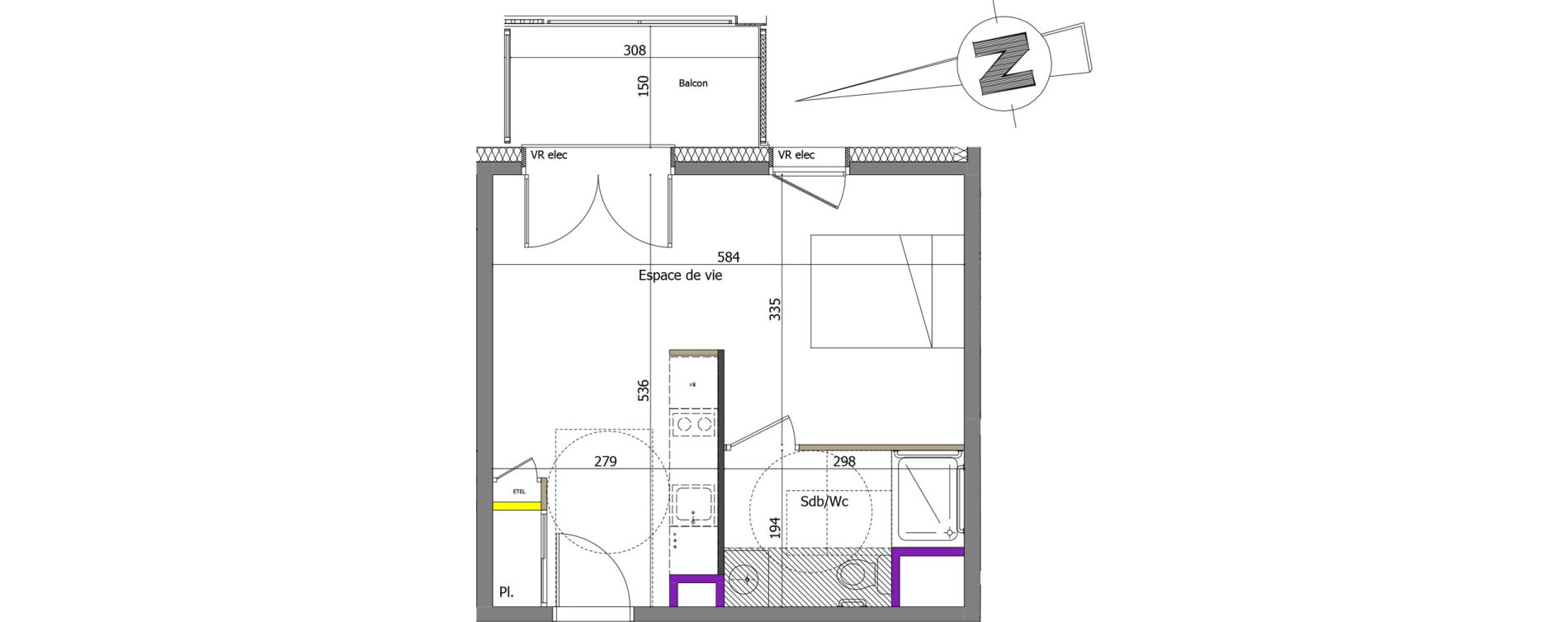 Appartement T1 de 29,55 m2 &agrave; Th&ocirc;nes Centre