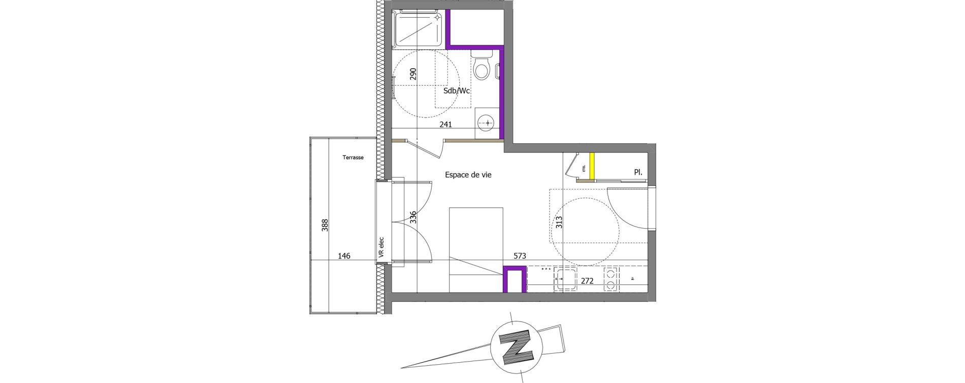 Appartement T1 de 23,80 m2 &agrave; Th&ocirc;nes Centre