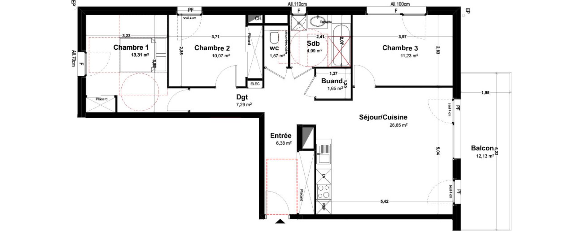Appartement T4 de 83,14 m2 &agrave; Th&ocirc;nes Centre