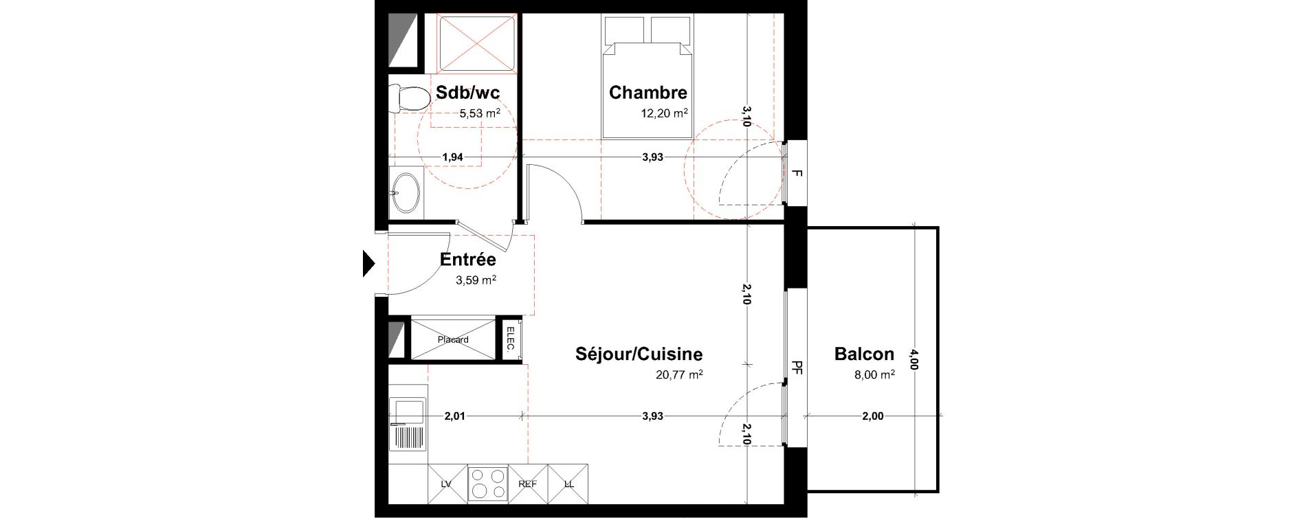 Appartement T2 de 42,09 m2 &agrave; Th&ocirc;nes Centre