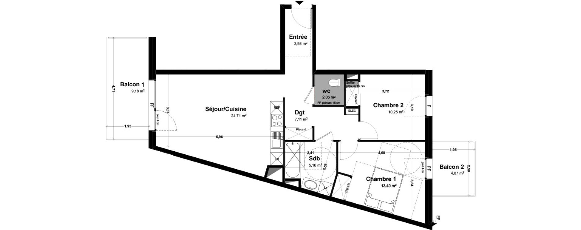 Appartement T3 de 66,14 m2 &agrave; Th&ocirc;nes Centre