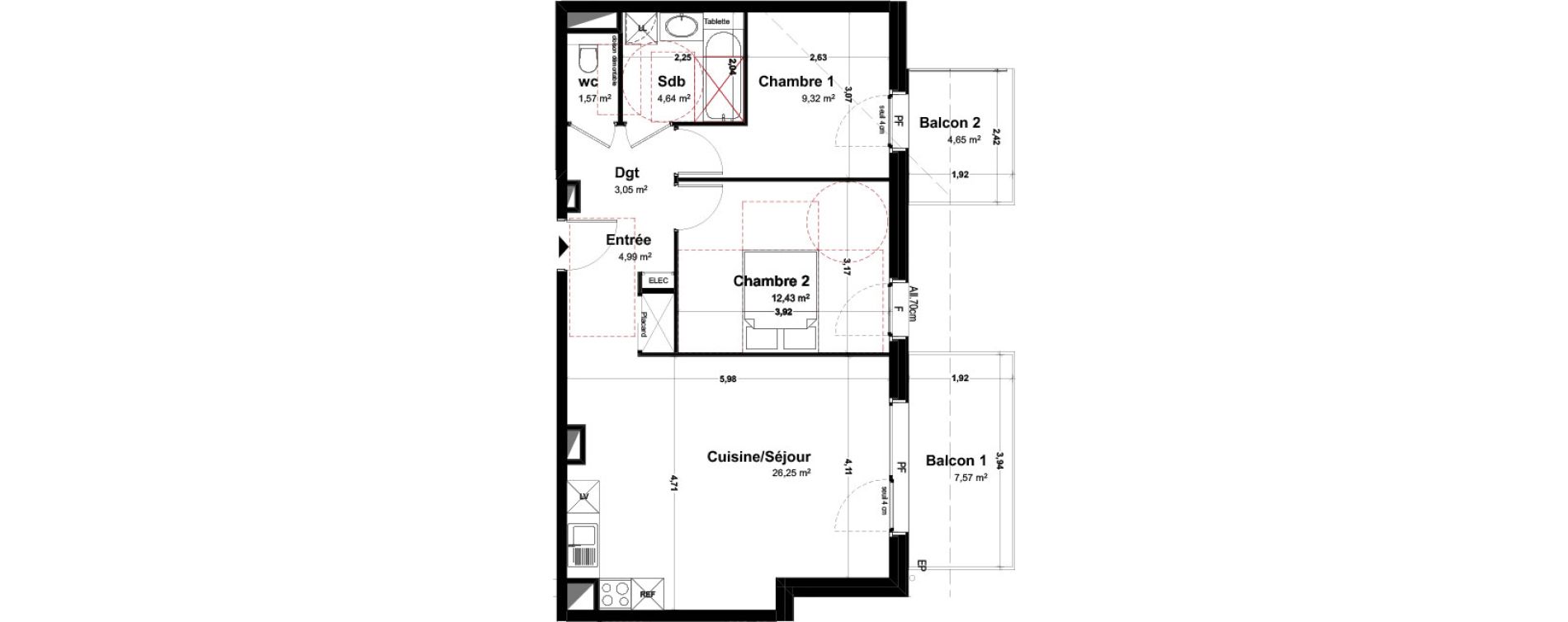 Appartement T3 de 62,25 m2 &agrave; Th&ocirc;nes Centre