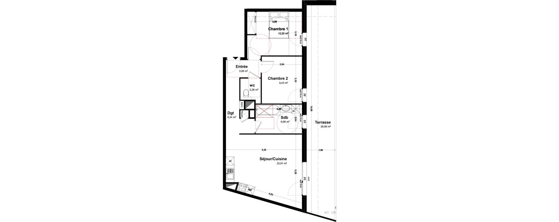 Appartement T3 de 62,78 m2 &agrave; Th&ocirc;nes Centre