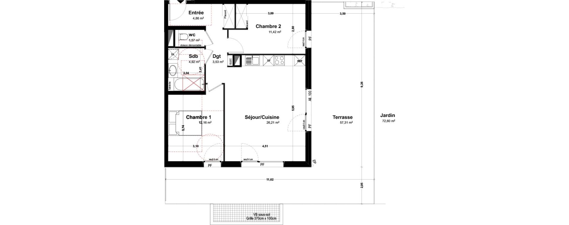 Appartement T3 de 64,67 m2 &agrave; Th&ocirc;nes Centre