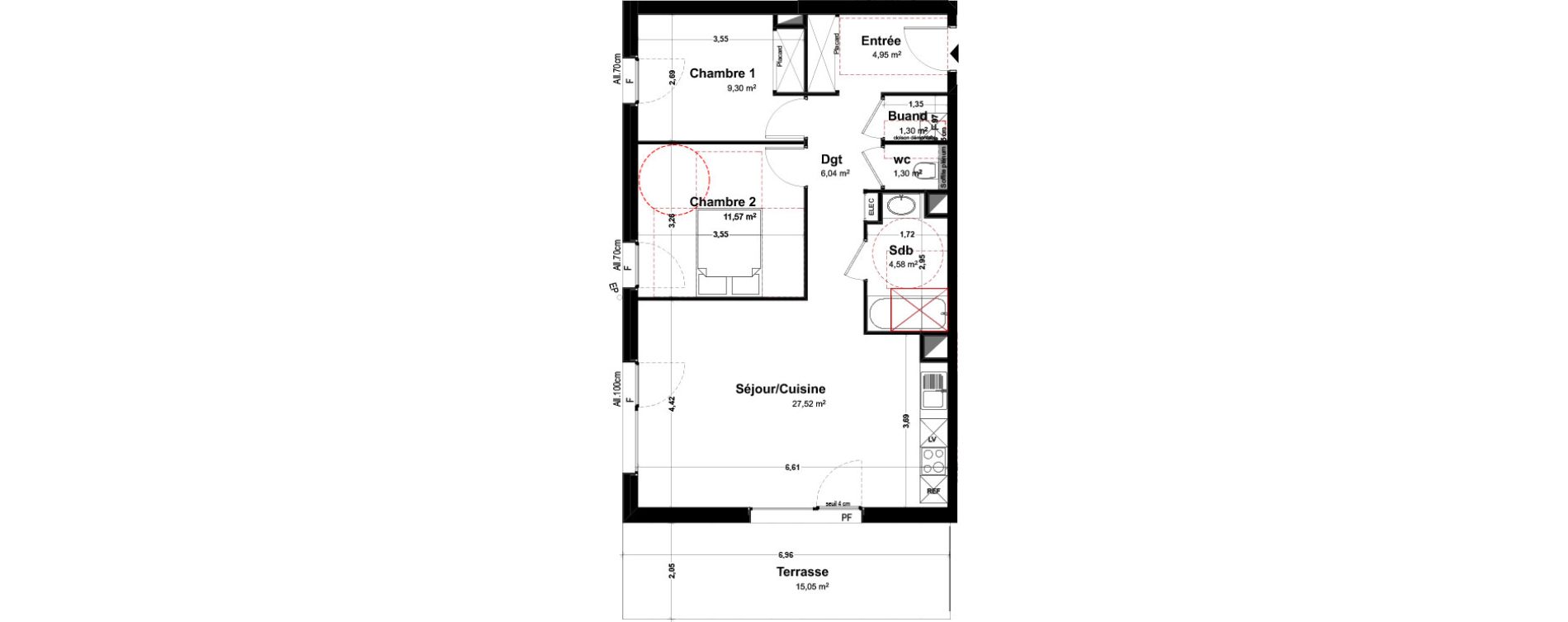 Appartement T3 de 66,36 m2 &agrave; Th&ocirc;nes Centre