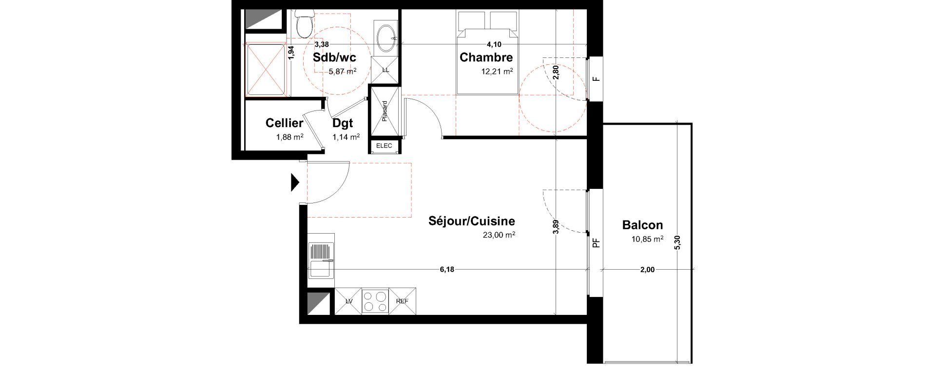Appartement T2 de 44,10 m2 &agrave; Th&ocirc;nes Centre