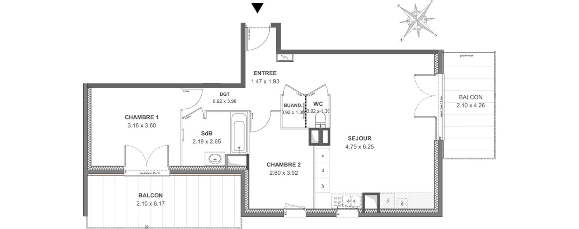 Appartement T3 de 65,48 m2 &agrave; Thonon-Les-Bains Rives - concise