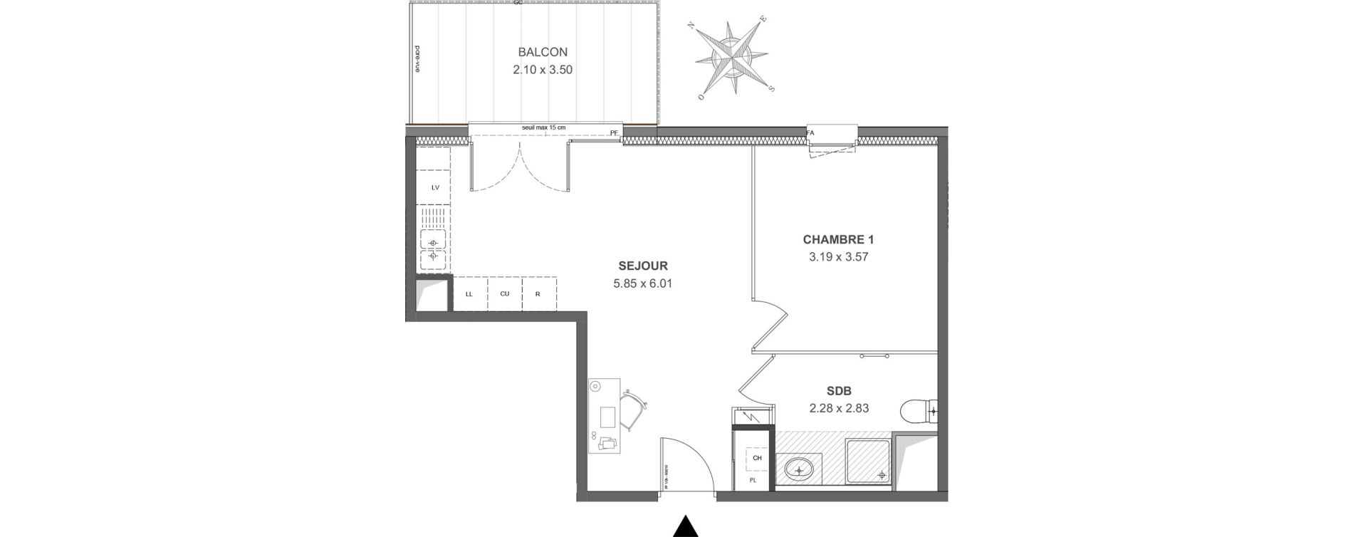 Appartement T2 de 43,06 m2 &agrave; Thonon-Les-Bains Rives - concise