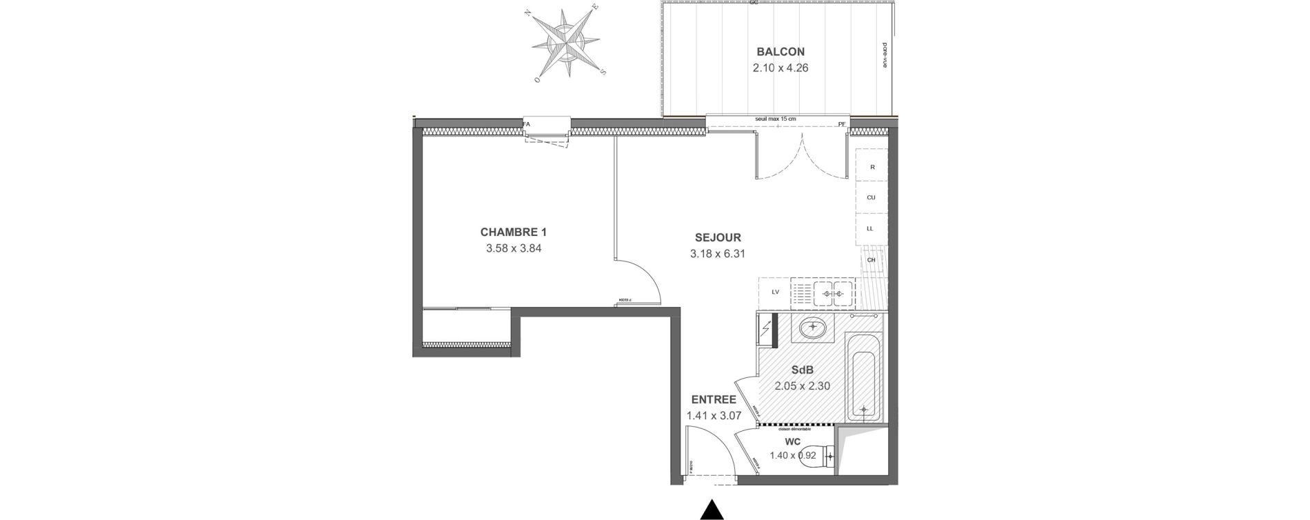 Appartement T2 de 38,55 m2 &agrave; Thonon-Les-Bains Rives - concise