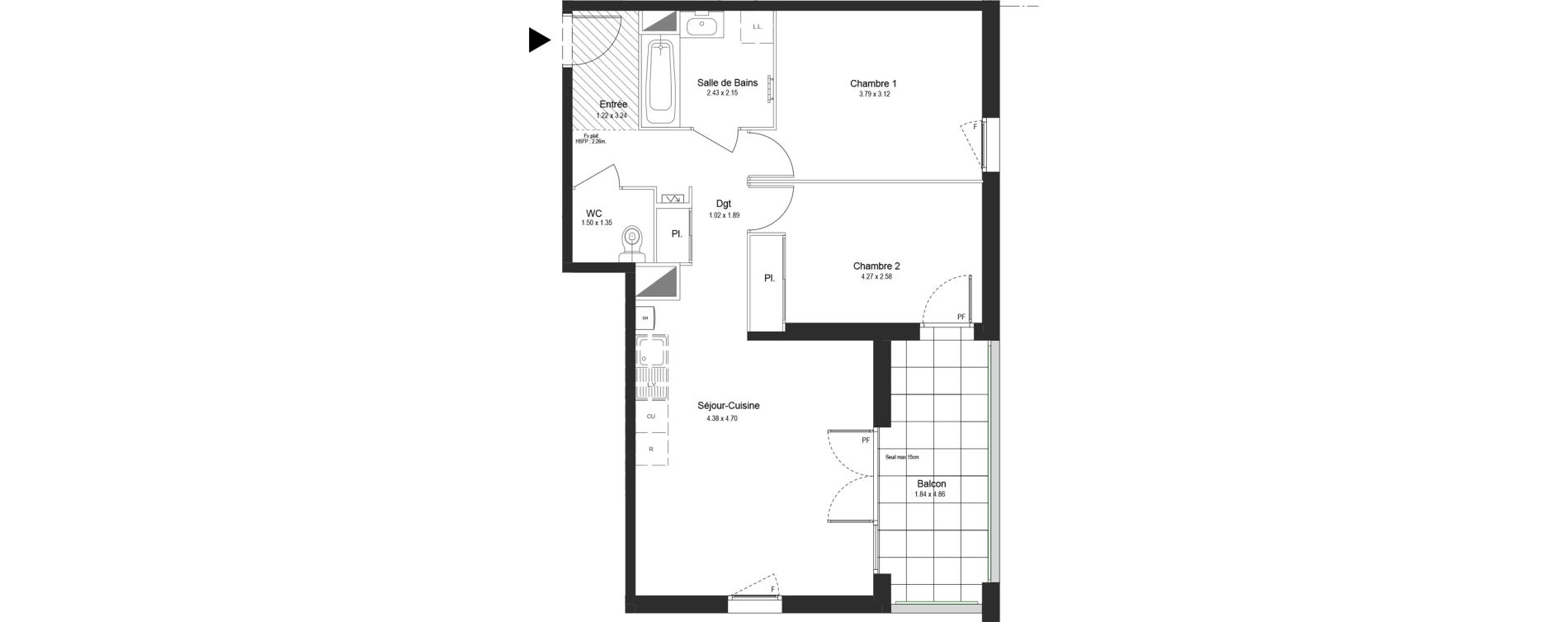 Appartement T3 de 61,36 m2 &agrave; Thonon-Les-Bains L&eacute;man - grangette