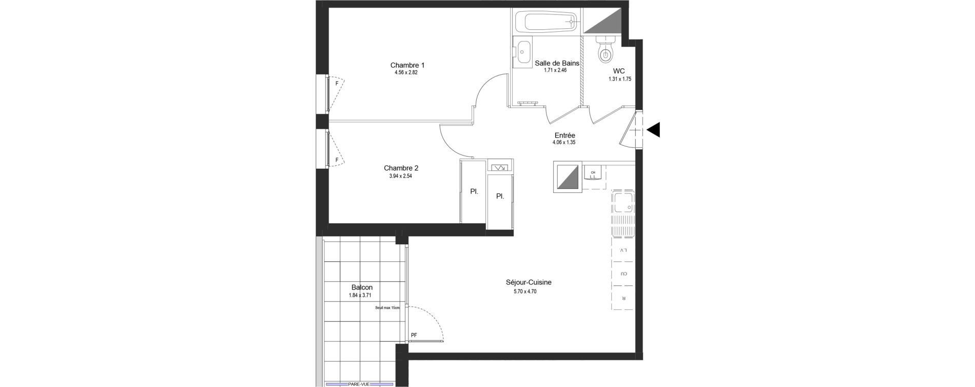 Appartement T3 de 56,56 m2 &agrave; Thonon-Les-Bains L&eacute;man - grangette