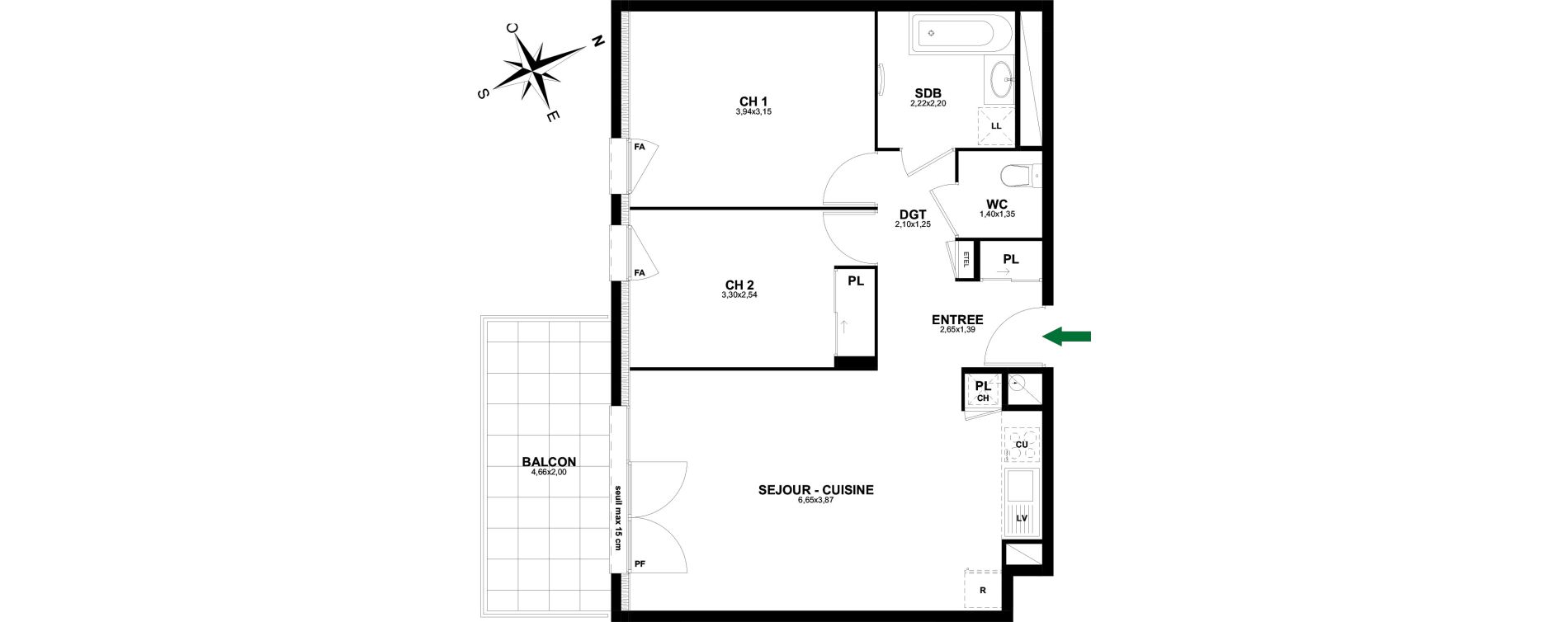 Appartement T3 de 60,58 m2 &agrave; Thonon-Les-Bains Rives - concise