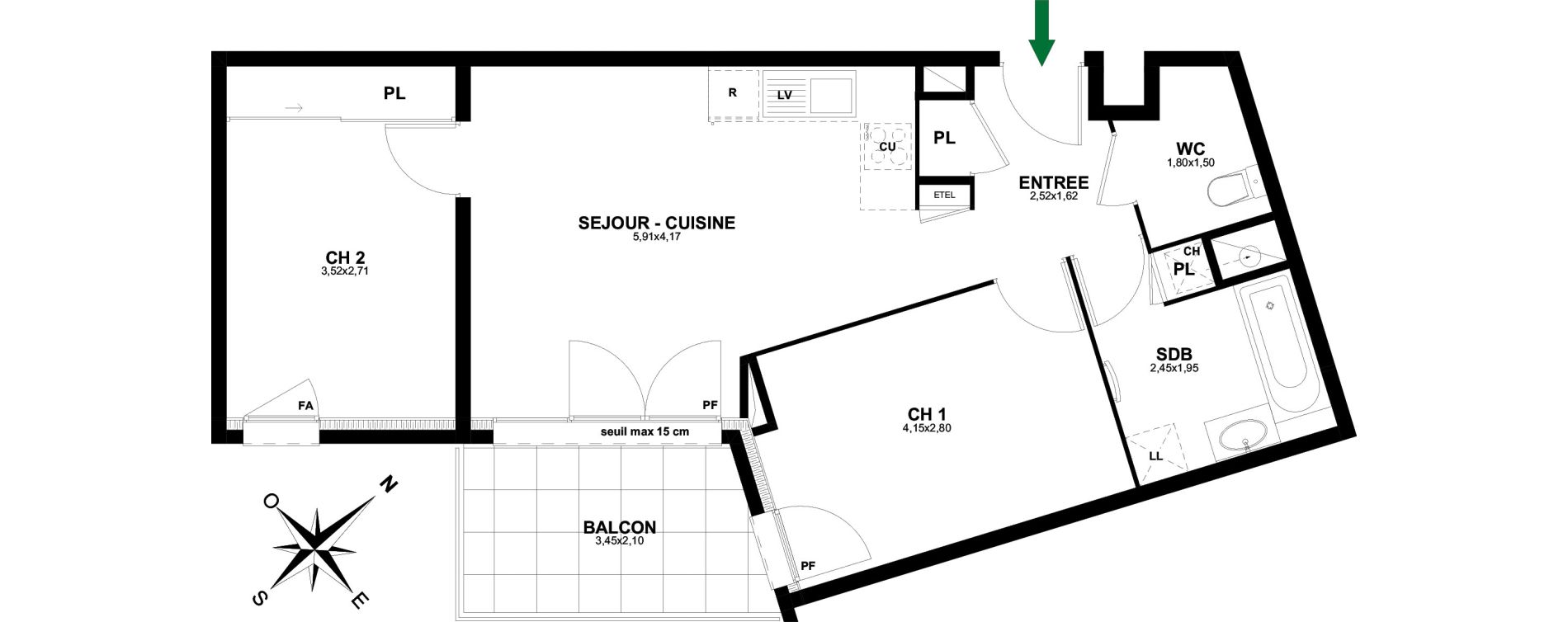 Appartement T3 de 56,06 m2 &agrave; Thonon-Les-Bains Rives - concise