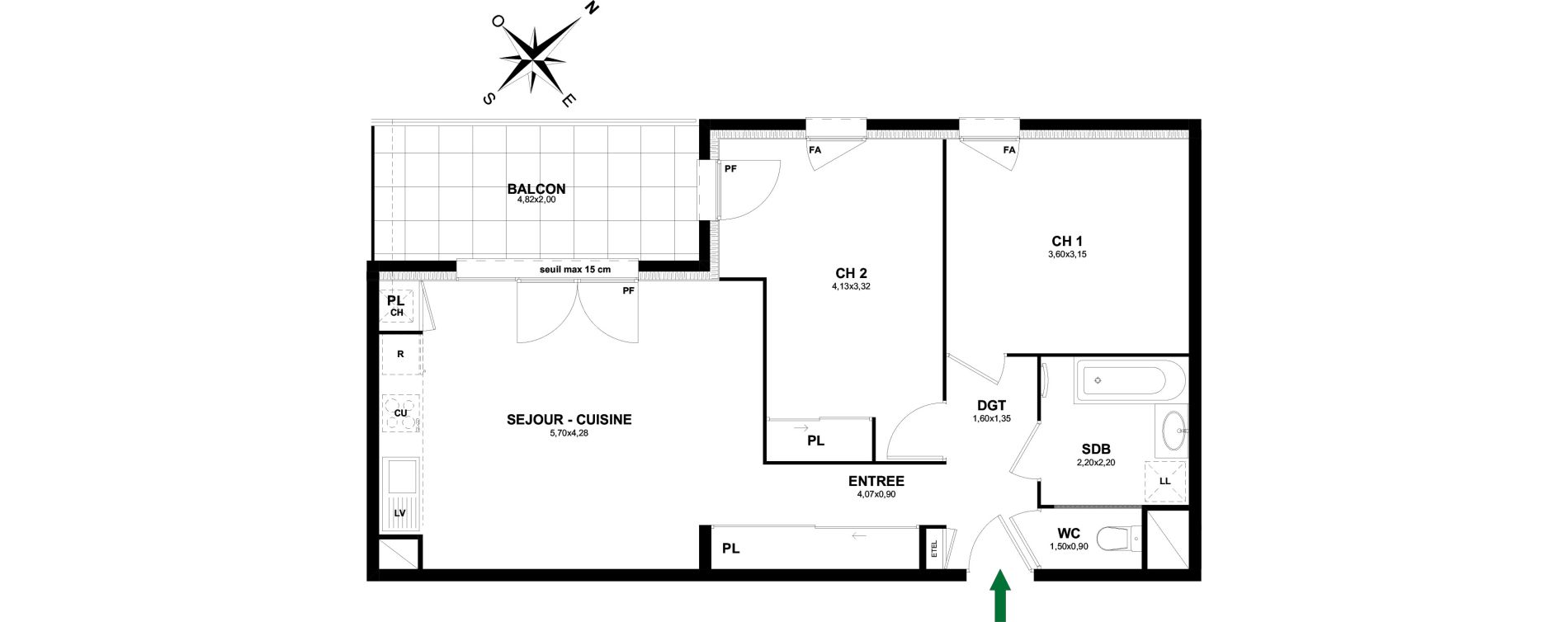 Appartement T3 de 63,46 m2 &agrave; Thonon-Les-Bains Rives - concise
