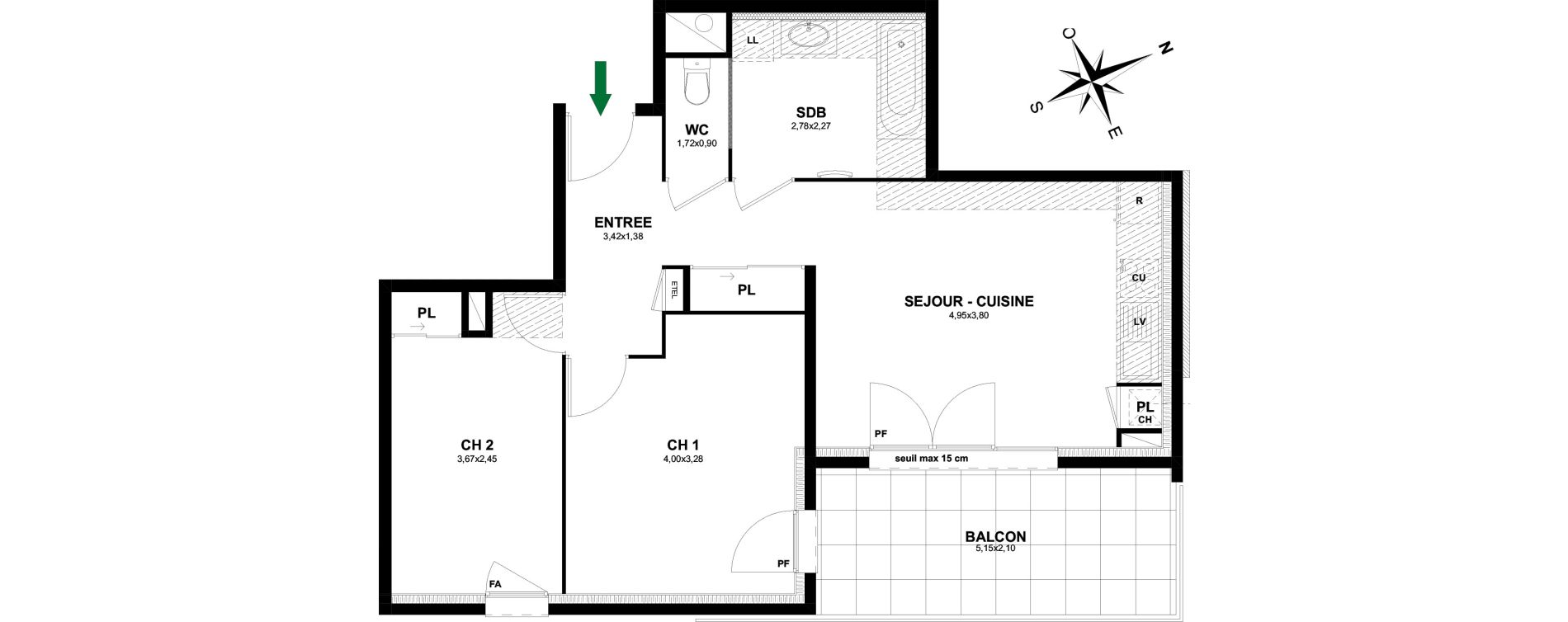 Appartement T3 de 57,68 m2 &agrave; Thonon-Les-Bains Rives - concise