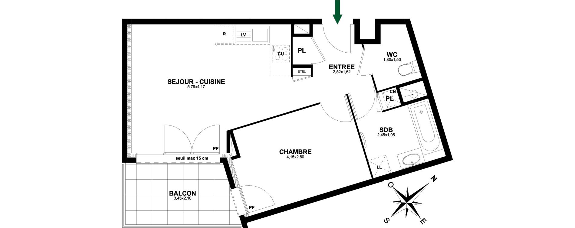 Appartement T2 de 44,29 m2 &agrave; Thonon-Les-Bains Rives - concise