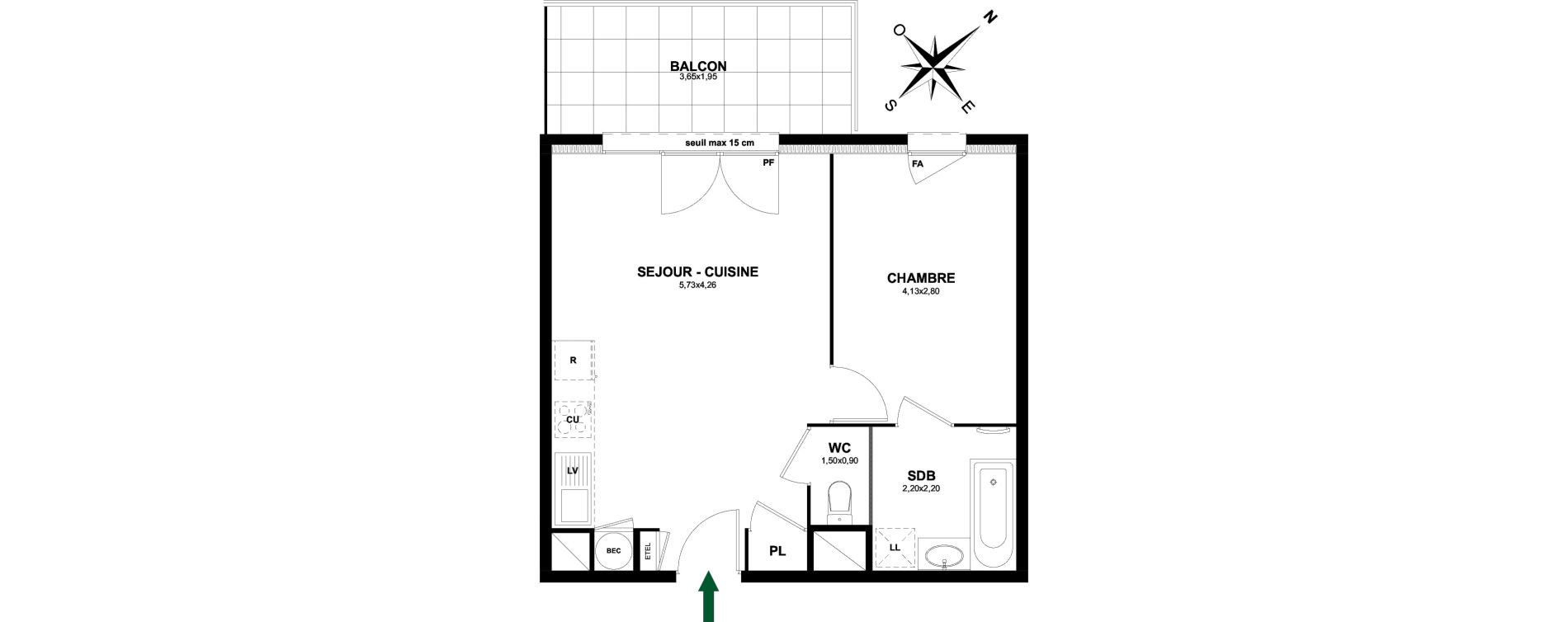 Appartement T2 de 43,38 m2 &agrave; Thonon-Les-Bains Rives - concise