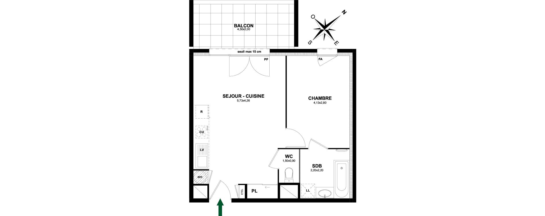 Appartement T2 de 42,48 m2 &agrave; Thonon-Les-Bains Rives - concise