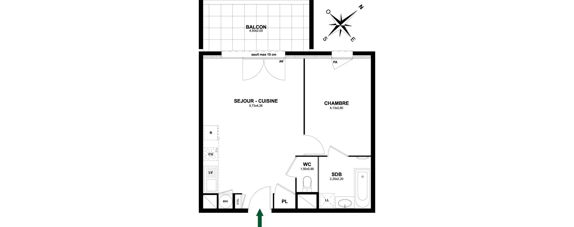 Appartement T2 de 43,38 m2 &agrave; Thonon-Les-Bains Rives - concise