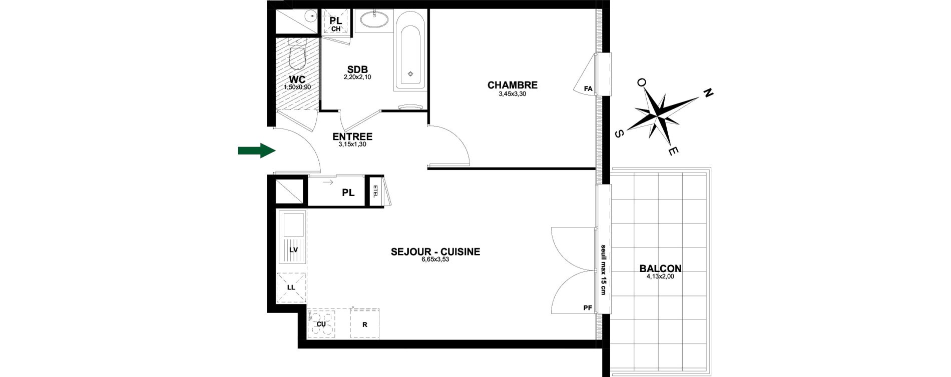 Appartement T2 de 43,29 m2 &agrave; Thonon-Les-Bains Rives - concise