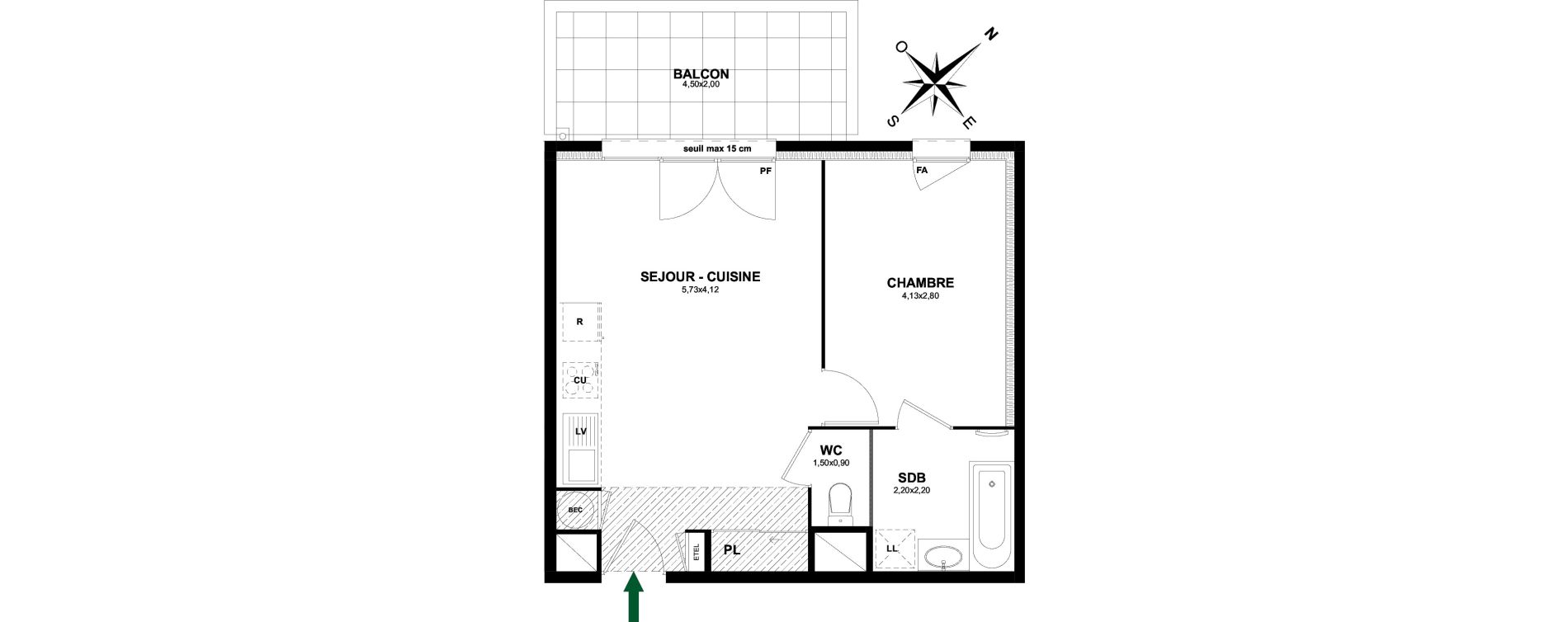 Appartement T2 de 42,76 m2 &agrave; Thonon-Les-Bains Rives - concise