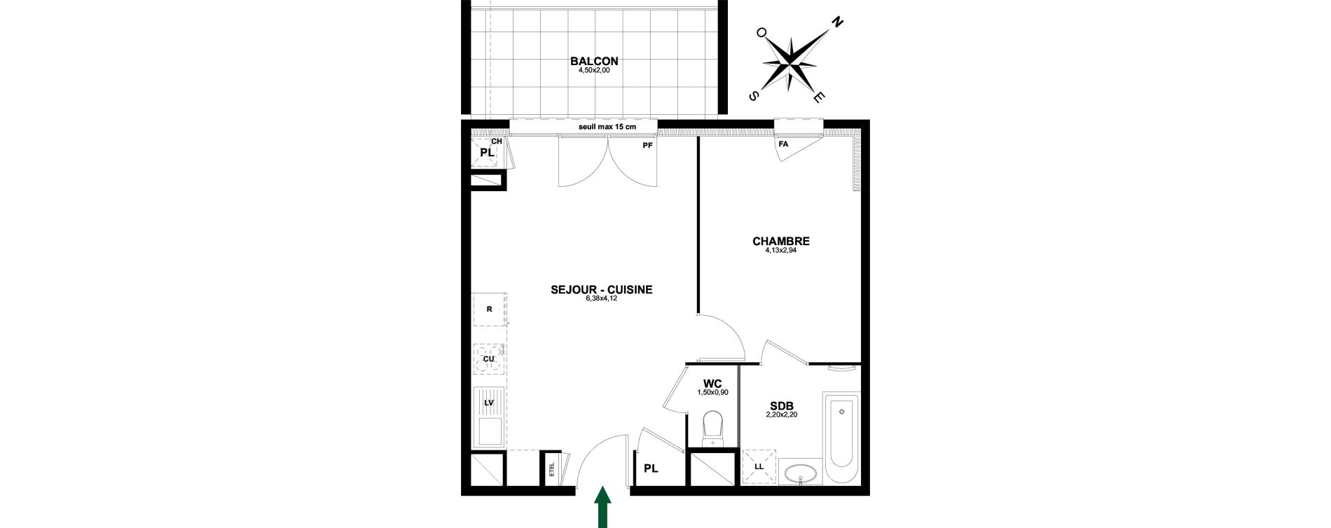 Appartement T2 de 42,98 m2 &agrave; Thonon-Les-Bains Rives - concise