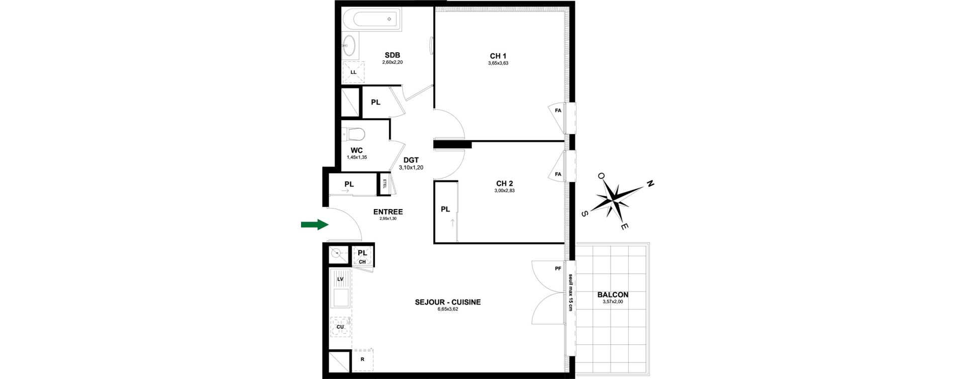 Appartement T3 de 63,36 m2 &agrave; Thonon-Les-Bains Rives - concise