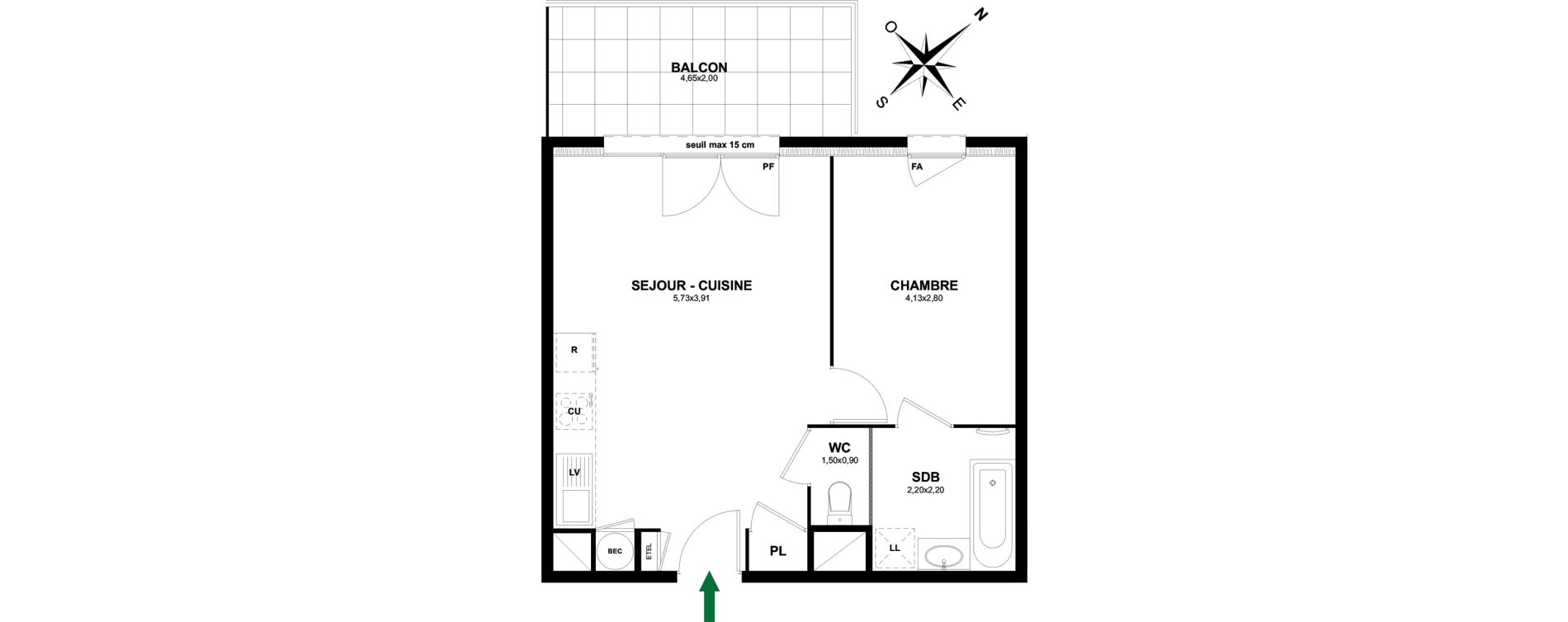 Appartement T2 de 43,37 m2 &agrave; Thonon-Les-Bains Rives - concise