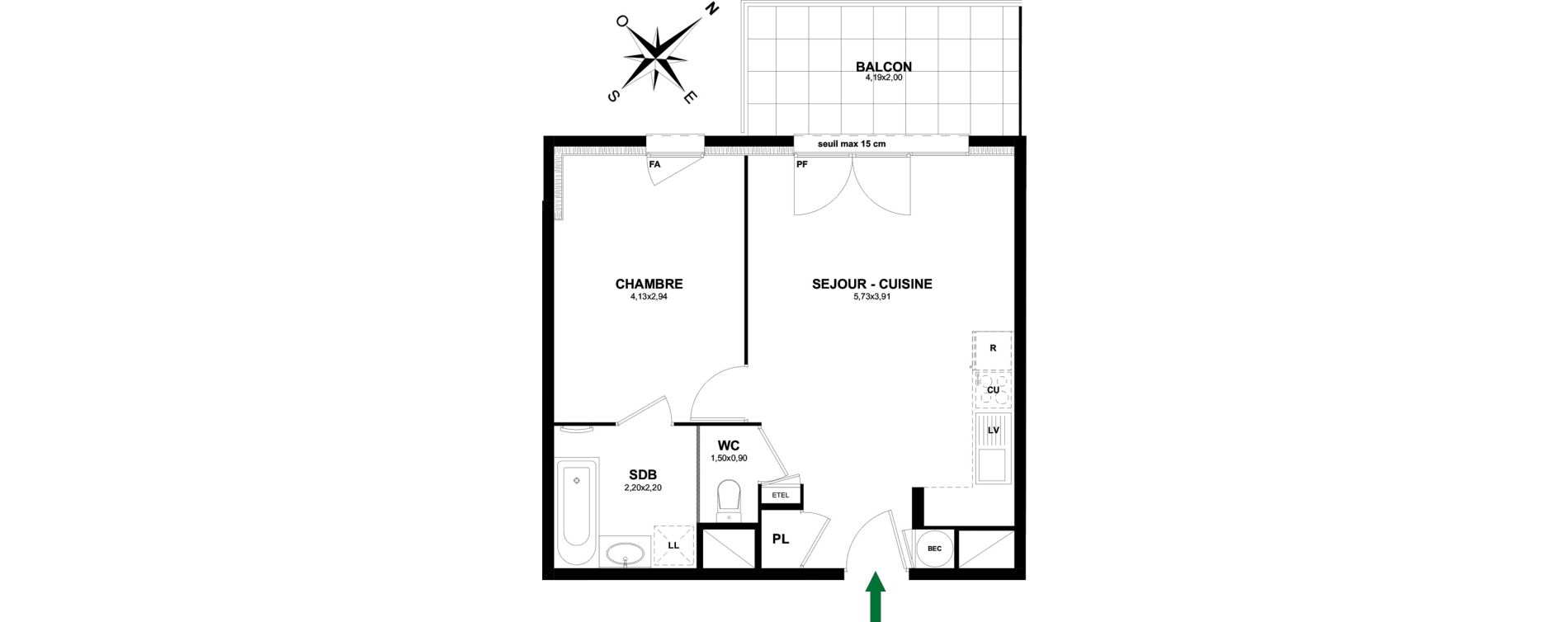 Appartement T2 de 42,95 m2 &agrave; Thonon-Les-Bains Rives - concise