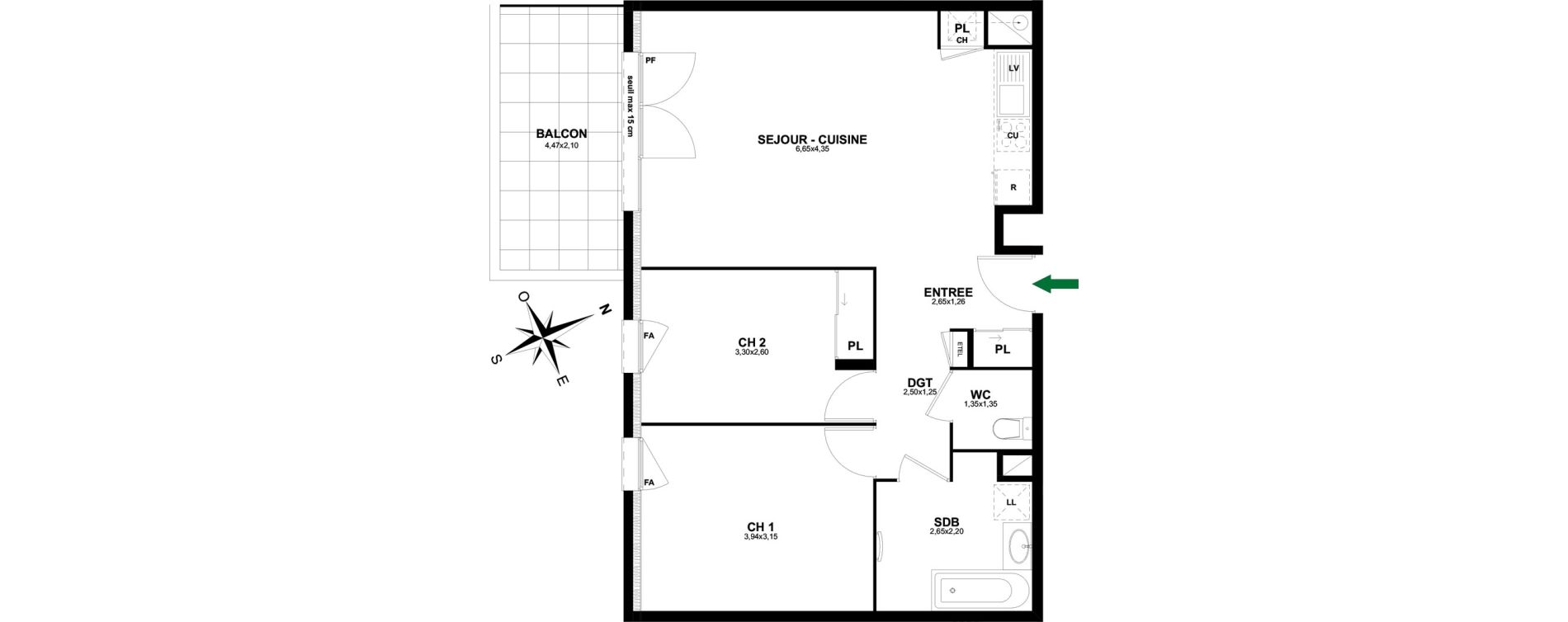 Appartement T3 de 65,03 m2 &agrave; Thonon-Les-Bains Rives - concise