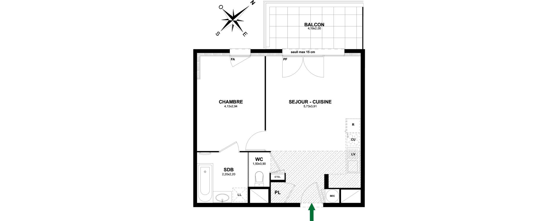 Appartement T2 de 42,95 m2 &agrave; Thonon-Les-Bains Rives - concise