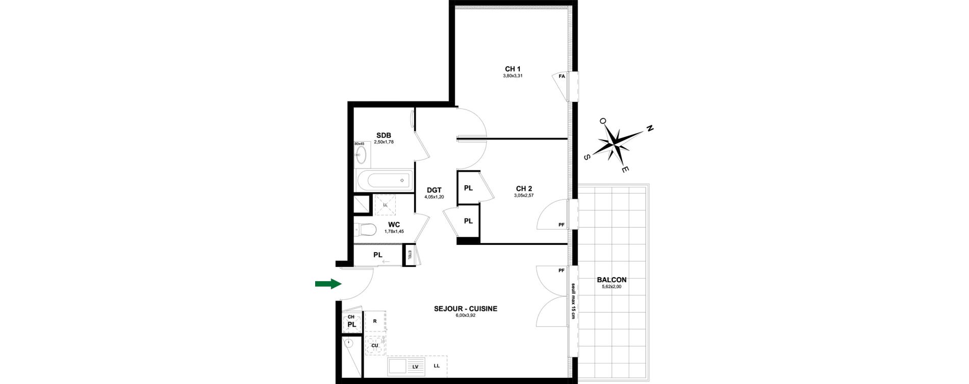 Appartement T3 de 58,29 m2 &agrave; Thonon-Les-Bains Rives - concise