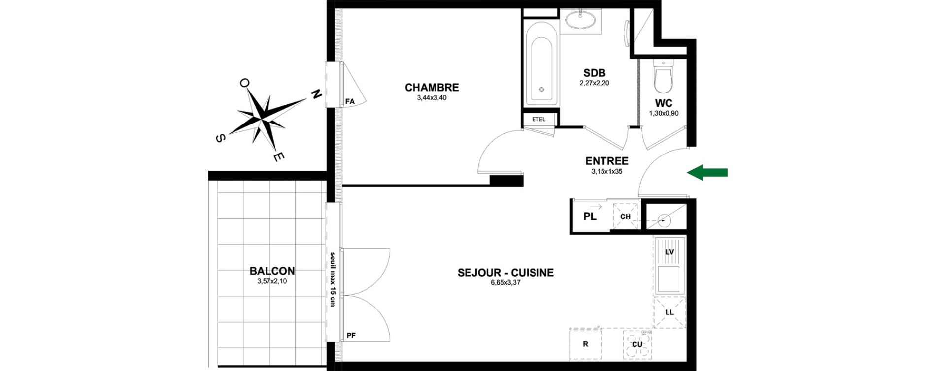 Appartement T2 de 42,43 m2 &agrave; Thonon-Les-Bains Rives - concise