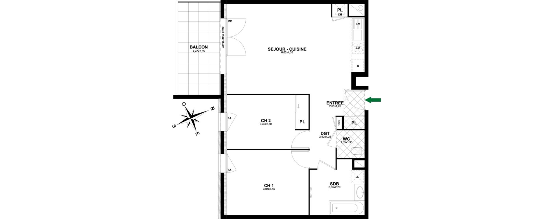 Appartement T3 de 65,12 m2 &agrave; Thonon-Les-Bains Rives - concise