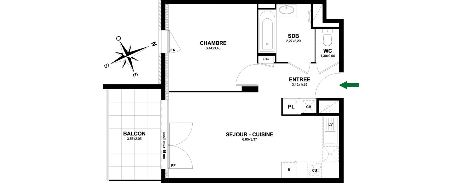 Appartement T2 de 42,43 m2 &agrave; Thonon-Les-Bains Rives - concise