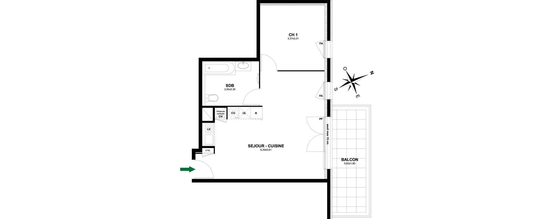 Appartement T2 de 47,04 m2 &agrave; Thonon-Les-Bains Rives - concise