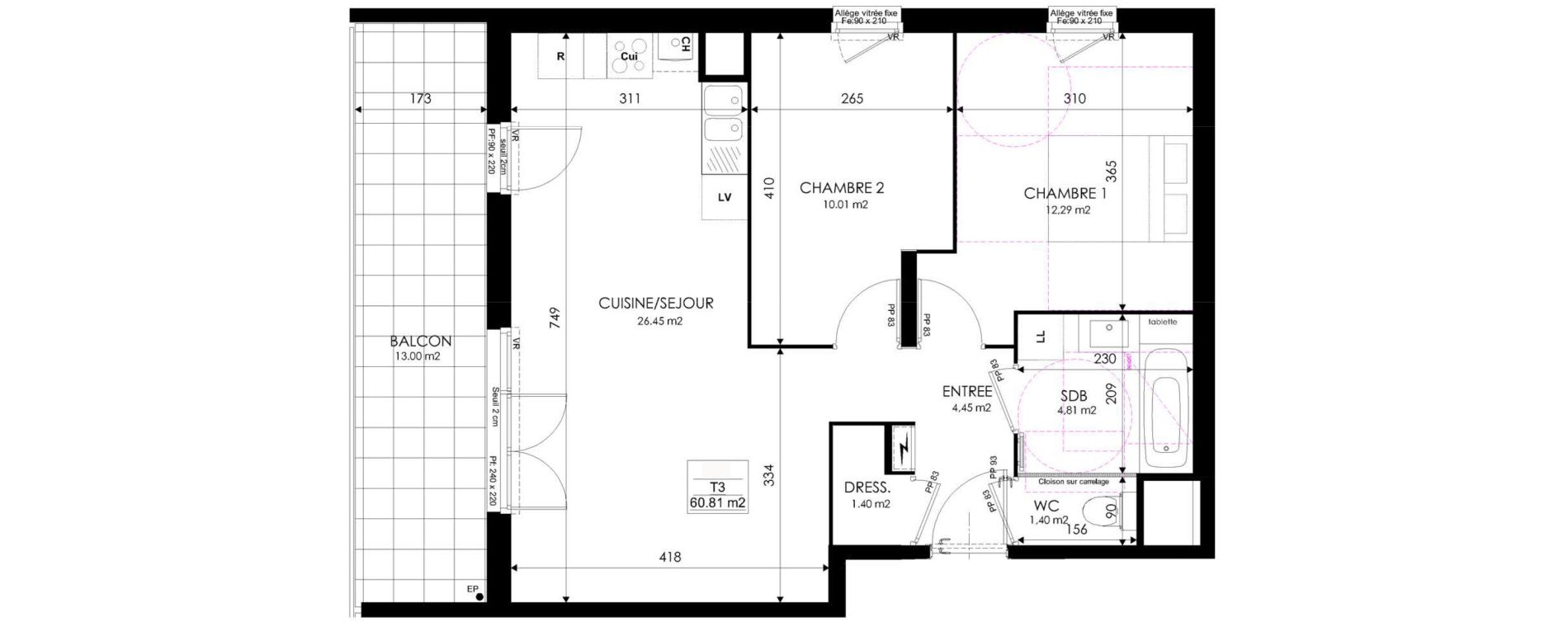 Appartement T3 de 60,81 m2 &agrave; Thonon-Les-Bains Centre