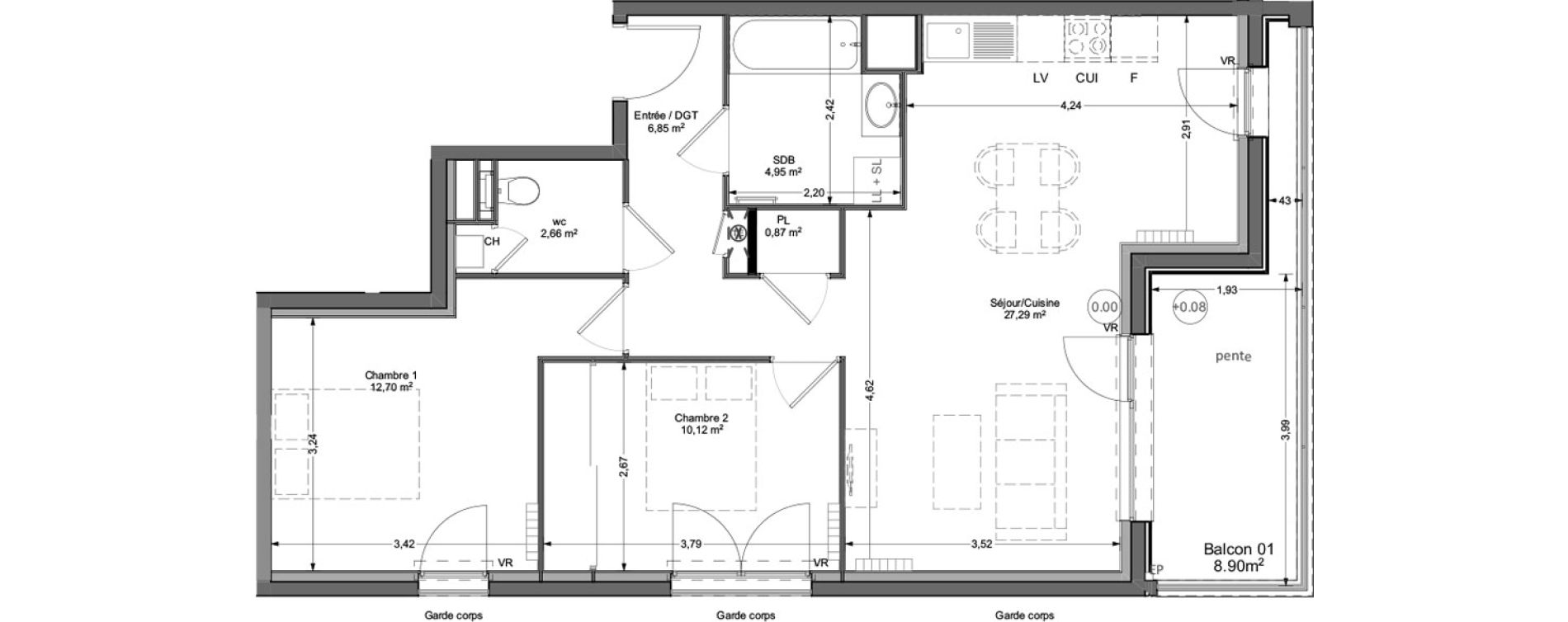 Appartement T3 de 65,44 m2 &agrave; Thonon-Les-Bains Rives - concise