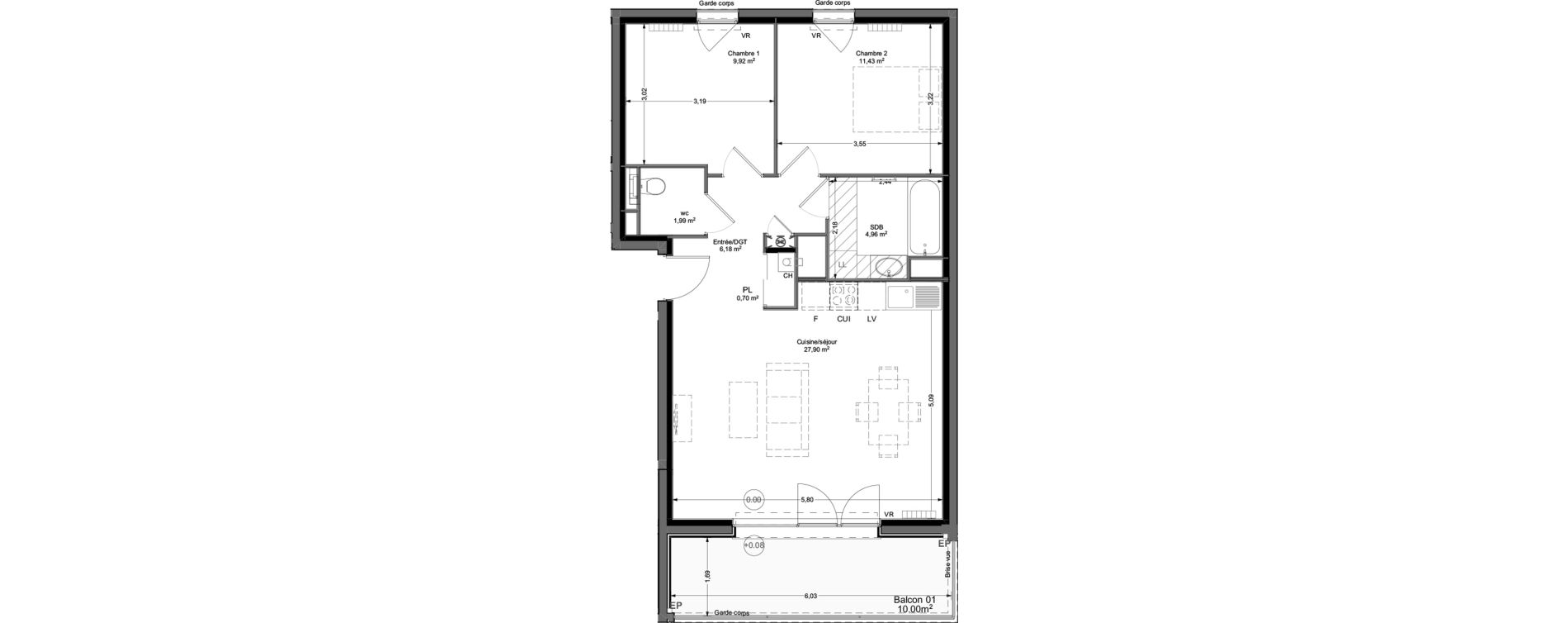 Appartement T3 de 63,08 m2 &agrave; Thonon-Les-Bains Rives - concise
