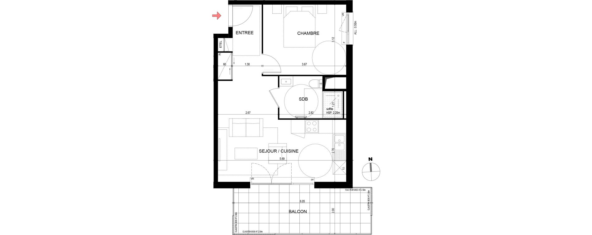 Appartement T2 de 41,98 m2 &agrave; Thorens-Gli&egrave;res Centre