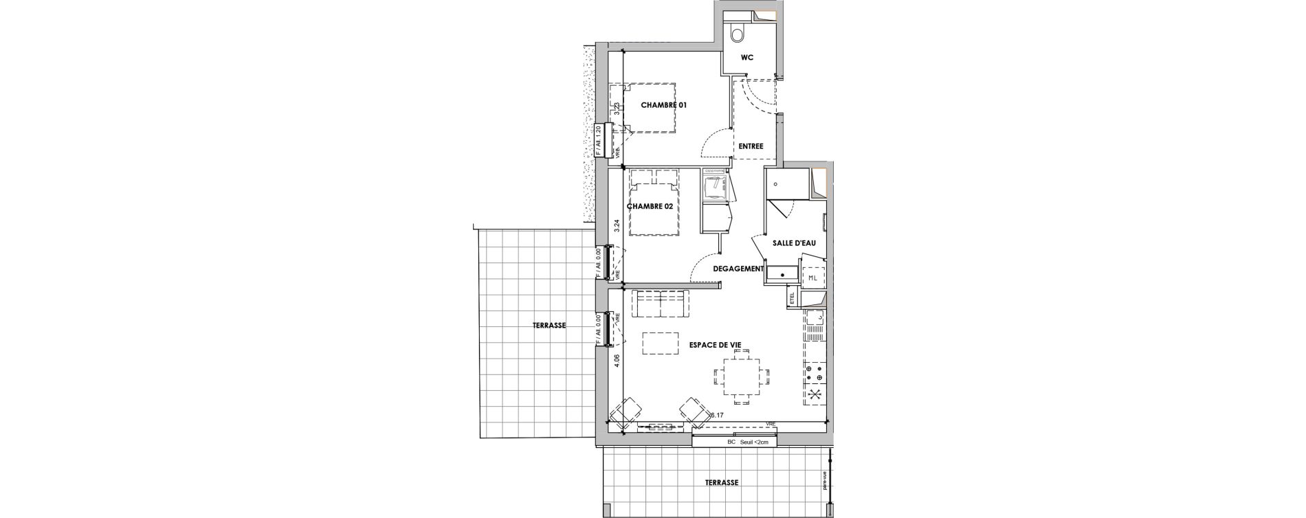 Appartement T3 de 60,26 m2 &agrave; Verchaix Centre