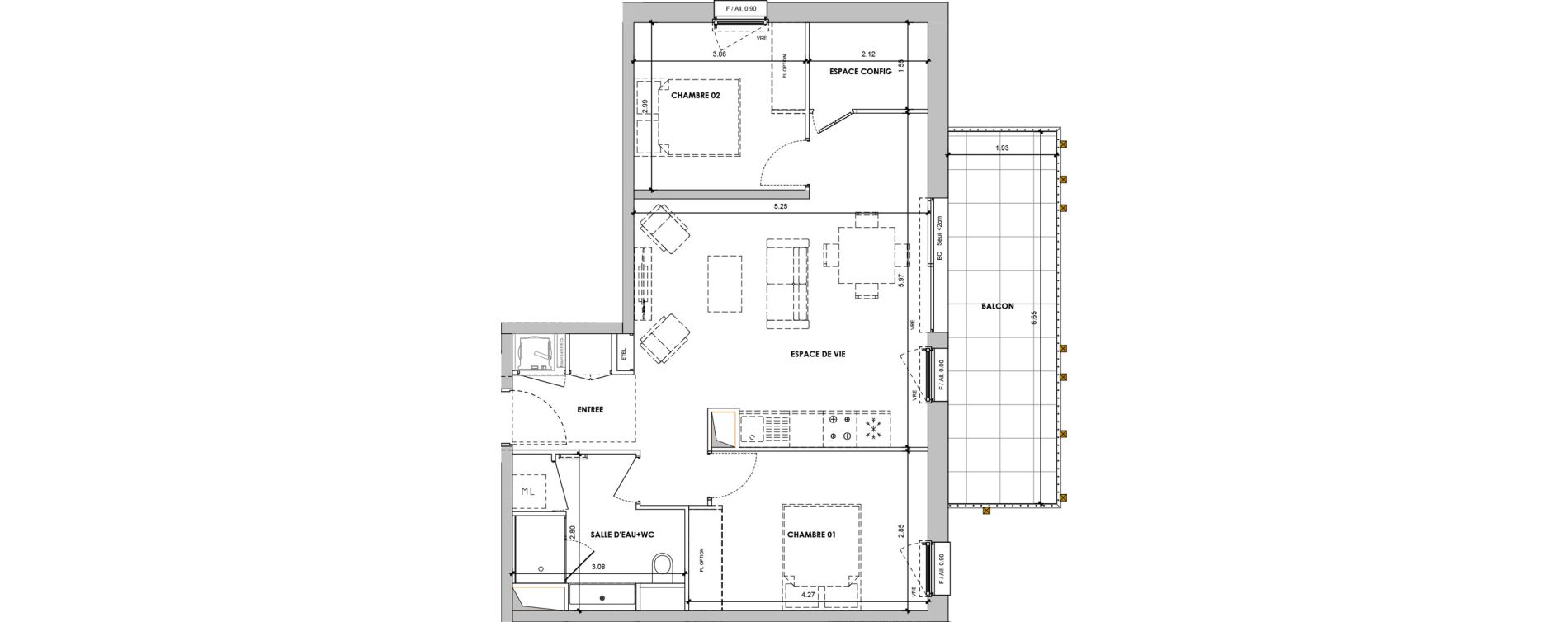 Appartement T3 de 62,84 m2 &agrave; Verchaix Centre