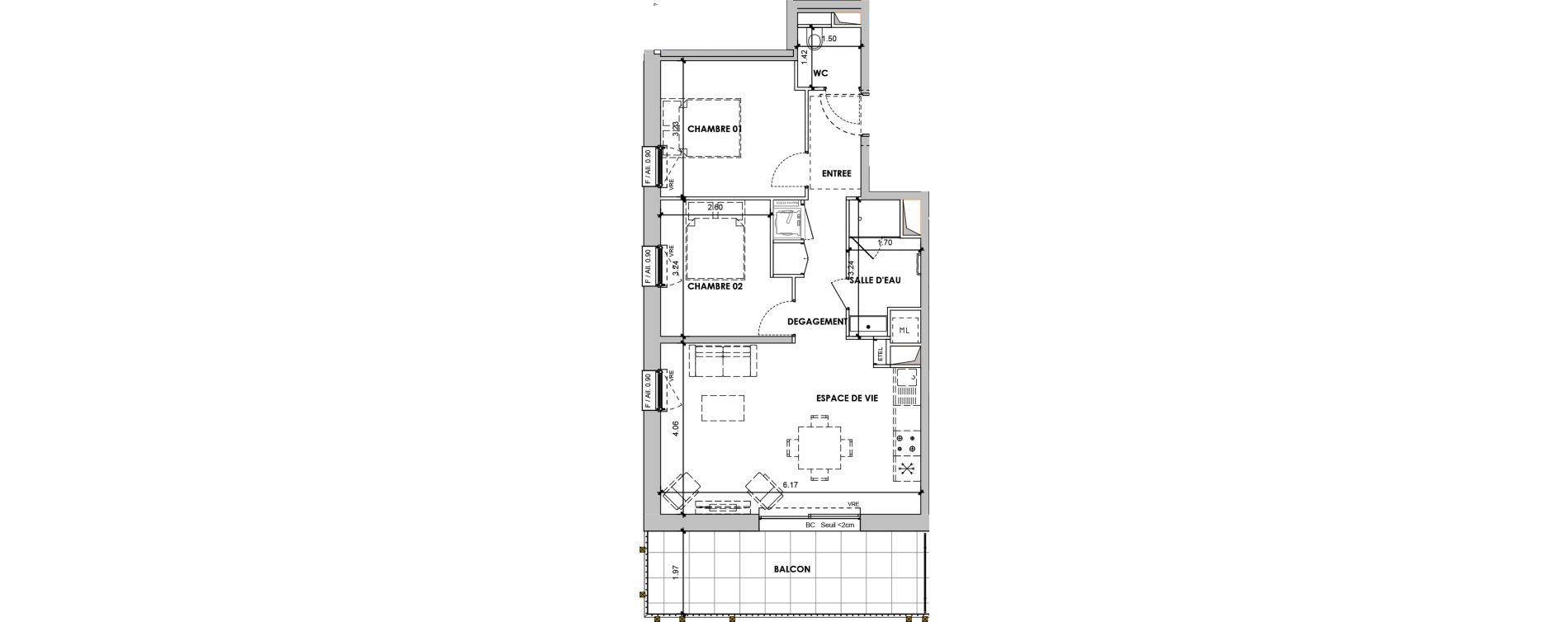 Appartement T3 de 60,26 m2 &agrave; Verchaix Centre
