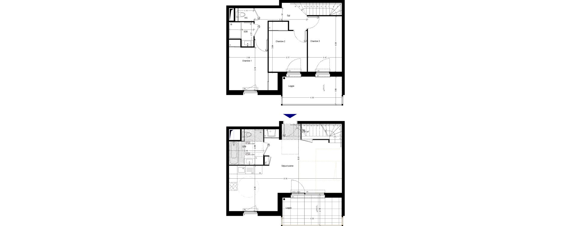 Duplex T4 de 78,82 m2 &agrave; V&eacute;traz-Monthoux Centre