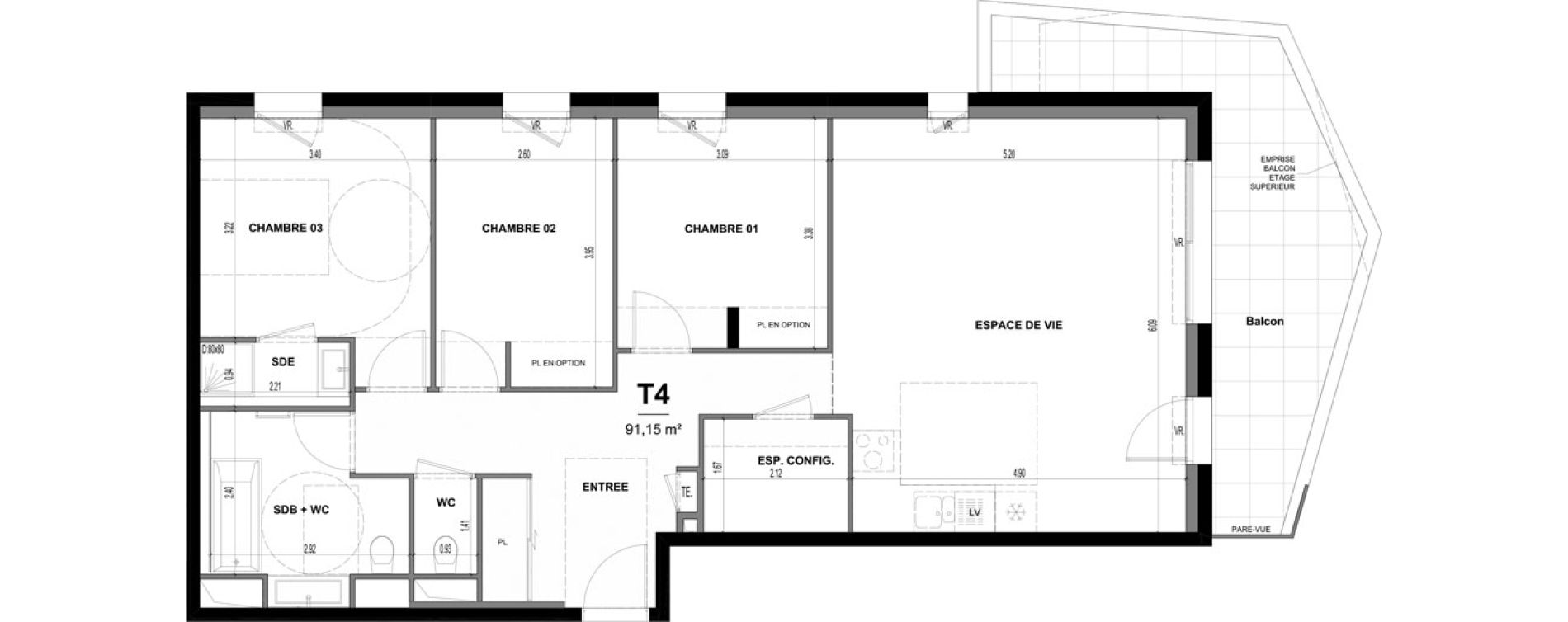 Appartement T4 de 91,15 m2 &agrave; Ville-La-Grand Centre