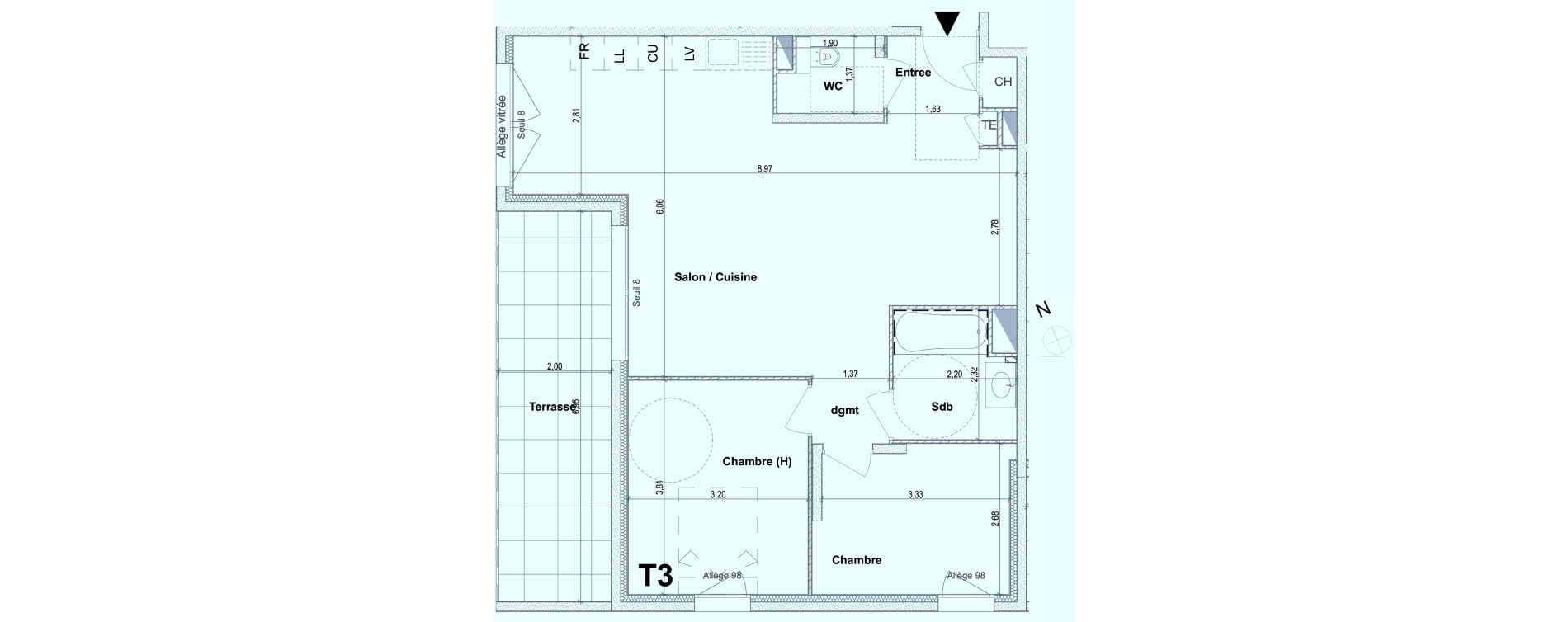 Appartement T3 de 70,90 m2 &agrave; Ville-La-Grand Centre