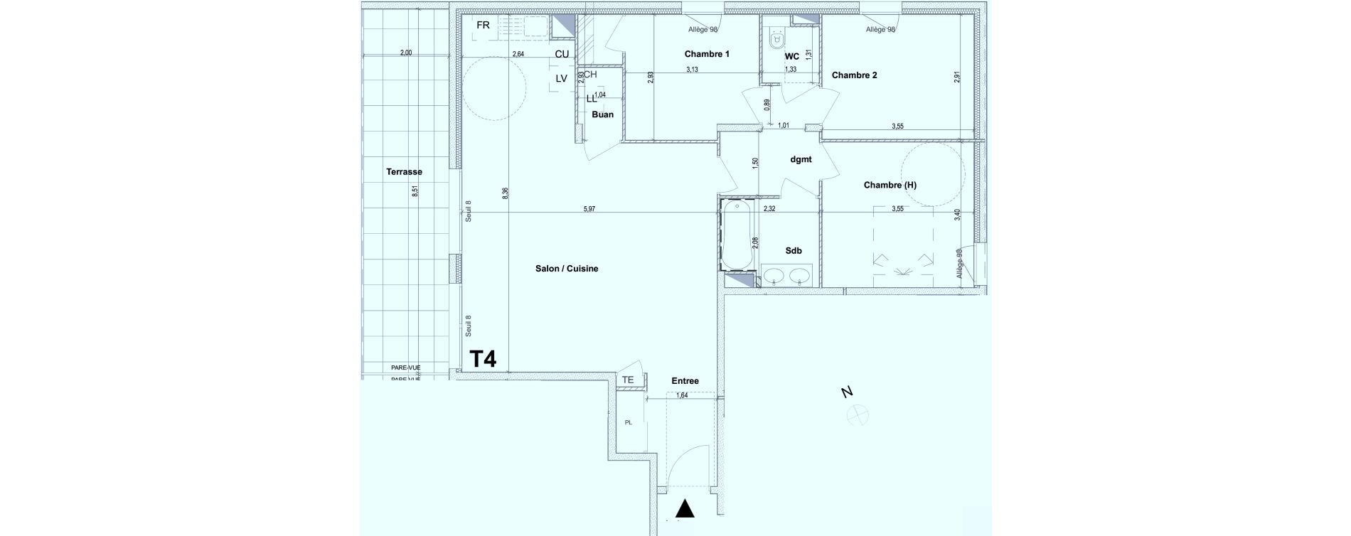 Appartement T4 de 90,53 m2 &agrave; Ville-La-Grand Centre